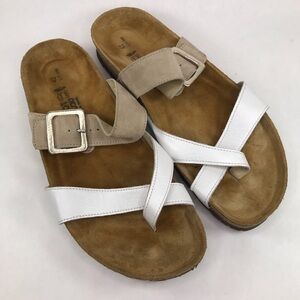 Naot Womens Size 42 11 Fresno Leather White Tan Sandals Slide Cork